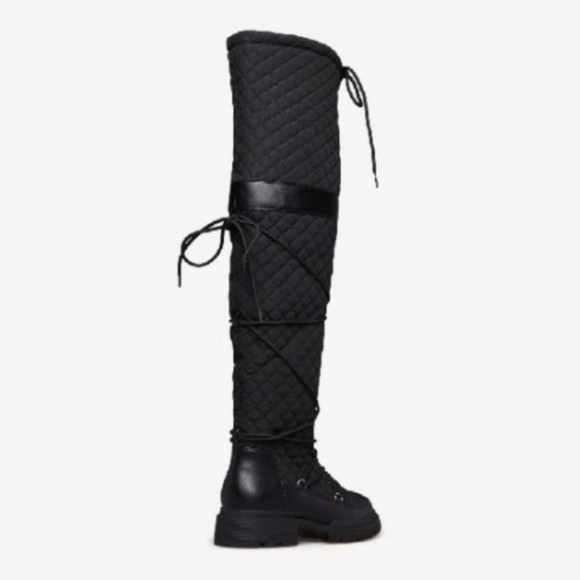 Sabrini Black Caviar Quilted Tall Boots Size 7 Chunky Heel New - Picture 2 of 11